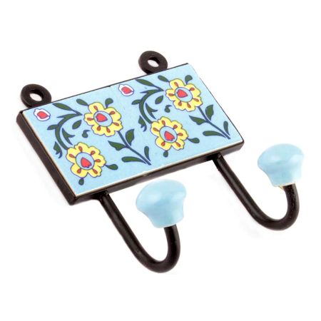 Turquoise Floral Ceramic Tiles Hooks Online